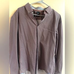 Hugo Boss Mens Button Down Shirt Geometric Red/B&W Long Sleeve Slim Fit XXL